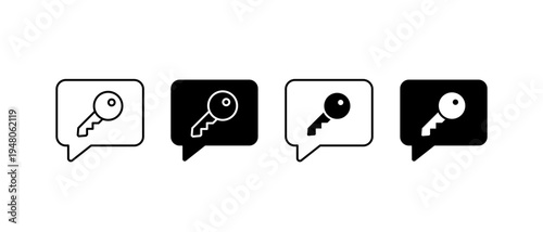 Speech Bubble Key Icon Vector Set. Access, Password and Login Symbol