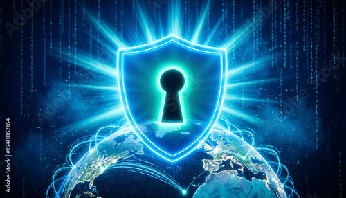 Global Cybersecurity Protection with Digital Shield and Binary Code