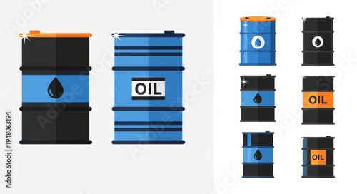 Oil Barrel Collection - Flat Vector Illustrations of Petroleum Containers.