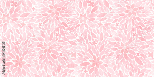 Calm pink floral watercolor seamless pattern, flowers and small leaves, botanical print for wellness and spa.	