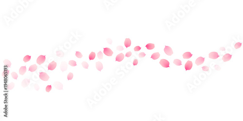 Sakura cherry petals, pink apricot flowers falling border. Cute spring japanese floral vector background