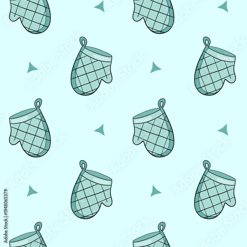 Cute Oven Mitt Seamless Pattern Kitchen Glove Vector Background
