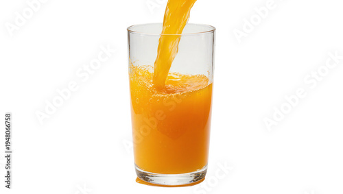 Photos Isolated fresh orange juice pouring into a tall glass, vibrant citrus drink spla