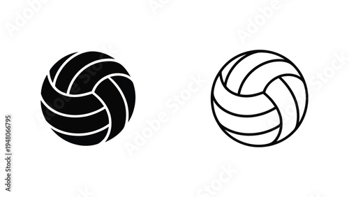  Pair of stylized volleyball icons in solid black and outlined variations, representing sports equipment, athletic design, and recreational game symbols for graphic, UI, and commercial use