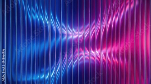 High contrast refracted wave ridges across ribbed glass texture with blue and magenta gradient creating dramatic modern digital abstract background
