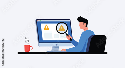 Website Error Detection and Problem Analysis – System Warning and Debugging Flat Vector Illustration