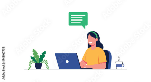 Online Communication and Chatting with Laptop – Digital Messaging Flat Vector Illustration