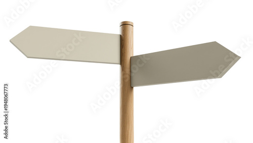 Canvas Print Isolated blank wooden signpost with two arrow signs pointing different direction