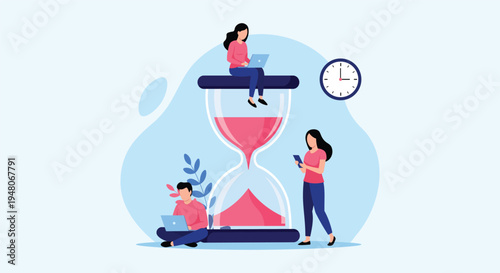Time Management and Productivity with Hourglass – Work Planning Flat Vector Illustration
