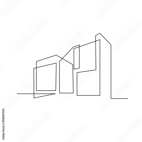 Continuous line drawing of abstract modern architecture. Minimalist city building design.