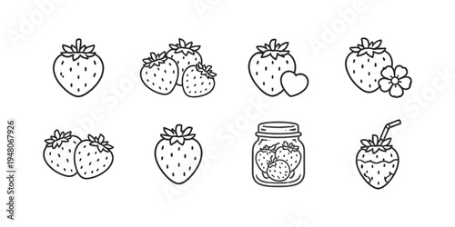 Collection of simple line art strawberry icons for various uses