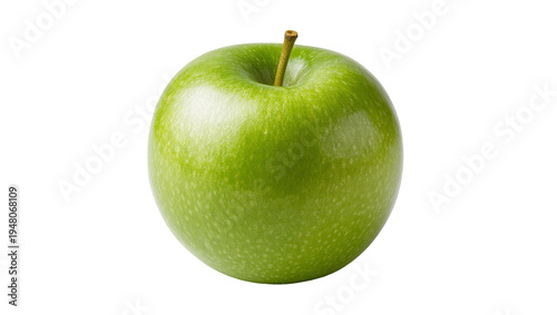Tableau sur toile Isolated fresh ripe green apple fruit with a small stem, healthy organic snack,