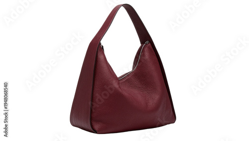 Fotografía Isolated burgundy pebbled leather hobo shoulder bag, elegant fashion accessory f