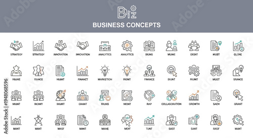 Collection of business concept icons and symbols.