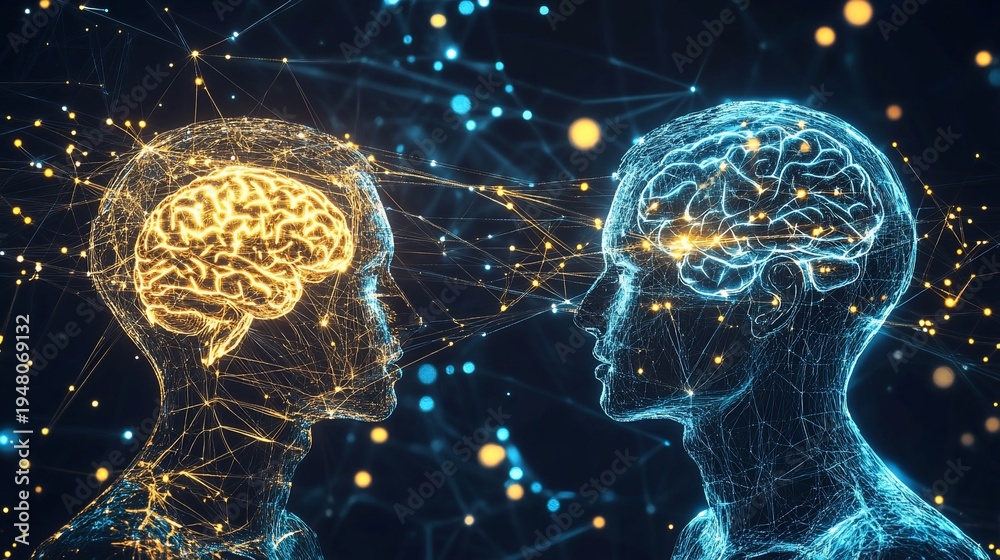 Fototapeta premium Digital Brains Communicating, Network Background, AI Concept