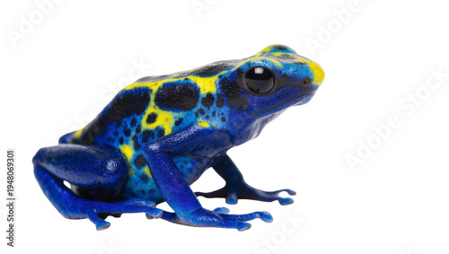Schilderij op canvas Isolated vibrant blue and yellow poison dart frog, exotic amphibian with vivid m