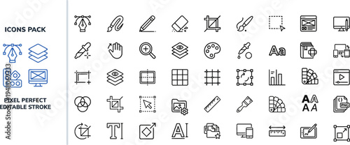 Graphic Design Toolset Icons Pack — Creative, Digital, Software, Drawing, and UX/UI Vector Symbols for Designers