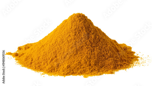 Photos Isolated pile of vibrant yellow-orange turmeric powder, essential culinary spice