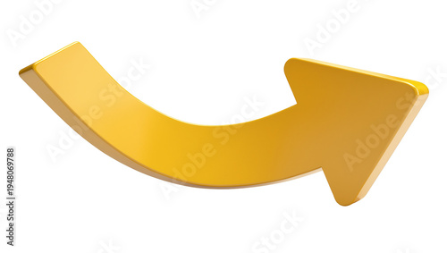 Foto Isolated glossy yellow 3D arrow curving upwards to the right for design elements