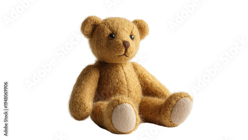 Bild auf Leinwand Isolated classic fluffy brown teddy bear toy sitting, a symbol of childhood comfort