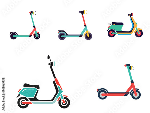 E-scooter symbol, flat vector design, clean minimal shapes, contemporary urban mobility icon, white backdrop.