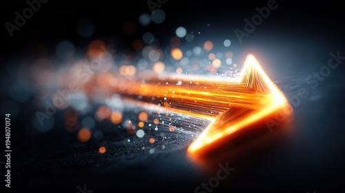 Glowing orange arrow streaks forward with light particles and bokeh effect