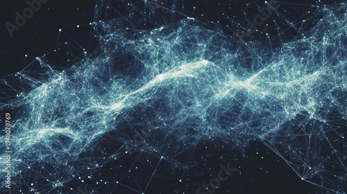 Abstract glowing network of interconnected lines and dots against a dark background