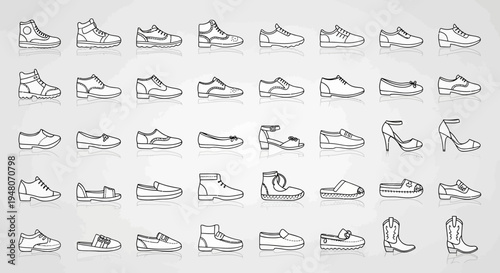 Collection of various shoe styles and designs.