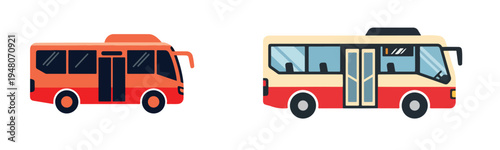 Flat vector bus icon, minimal public transport design, geometric shapes, white background