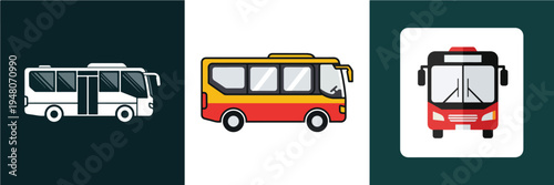 City bus symbol, flat vector design, clean geometric shapes, minimalist transit icon, white backdrop