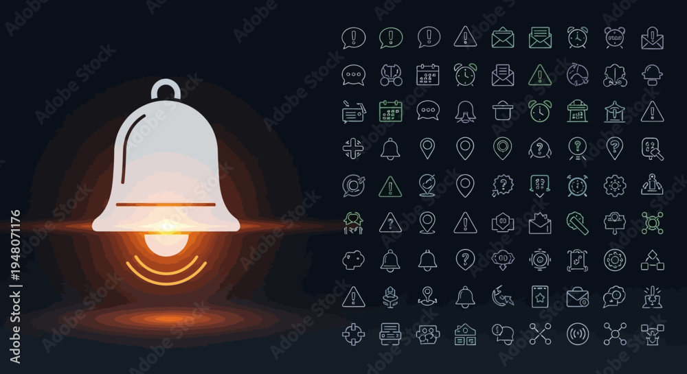 Fototapeta premium Notification bell icon with various symbols.