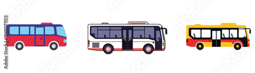 Flat vector bus icon, minimal public transport design, geometric shapes, white background