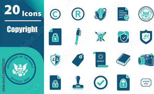 Collection of security icons and symbols.