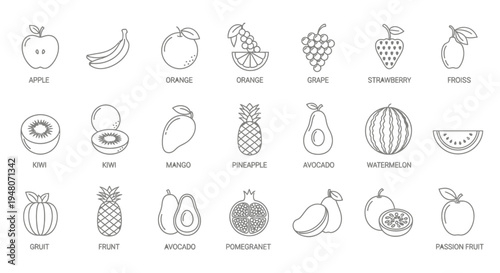 A variety of fruit icons and illustrations.