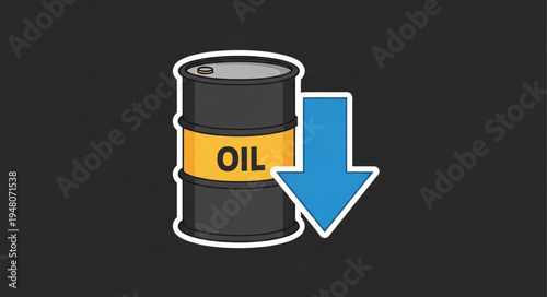 Oil Price Decline - Barrel with Downward Arrow Symbolizing Market Drop.