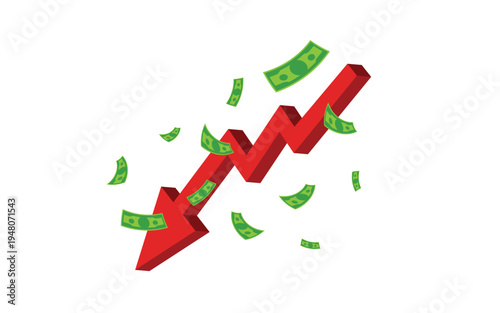 tariff down, business investment arrow down. money and arrow down. profit income chart downcrease. trend down stock market. vector illustration flat design.