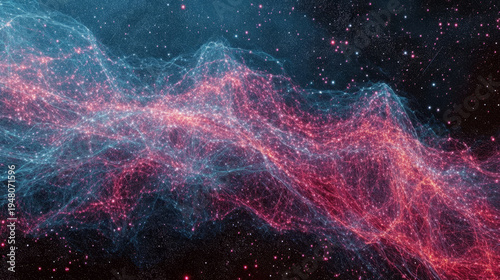 Abstract cosmic nebula with glowing filaments and distant stars in deep space