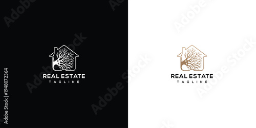 Real Estate Logo Modern House with Tree Sustainable Home  Property Branding Design.