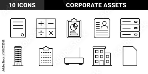 Business and finance line icon set. Vector pictograms of lightbulb, currency, graph, shield, gears, magnifying glass, and clock, thin outline illustration.