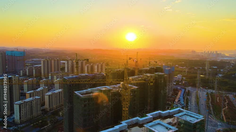 custom made wallpaper toronto digital4K Aerial Silhouette of Crane Against Sunset Sky