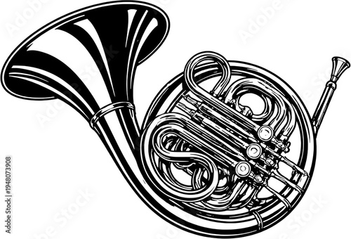 French Horn Silhouette Brass Musical Instrument Vector Icon