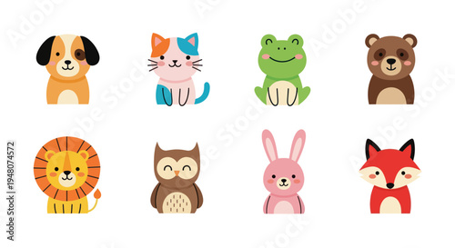 Cartoon animals collection on white background
