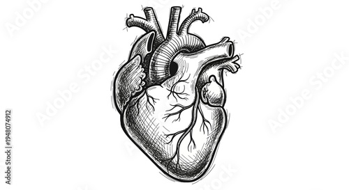 Detailed Anatomical Drawing of Human Heart.