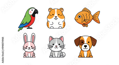 Cartoon animals set on white background