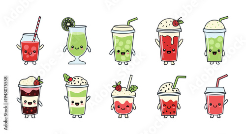 Cartoon beverages array illustration