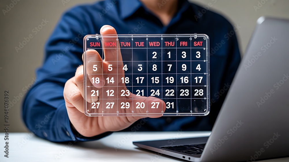 Obraz premium Businessman holding calendar showing schedule planning and time management concept in office