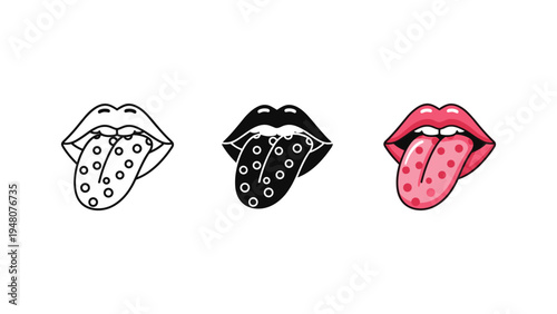 three stylized tongue expressions showing taste and emotion flat design vector illustration