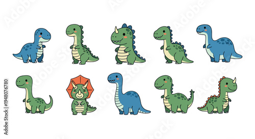 Cartoon dinosaurs set isolated on white
