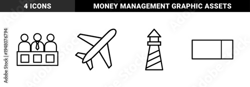 Business and finance icon set. Vector pictograms of credit card, calculator, safe, piggy bank, chart, coins, and briefcase, black silhouette illustration.