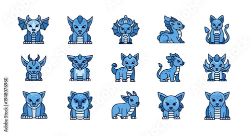 Cartoon dragon set in various poses